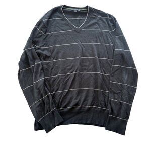 Banana Republic Grey Striped V-neck Silk Cashmere Blend Sweater Men's LG